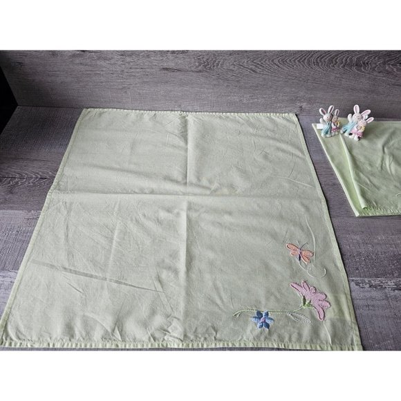 Vtg EASTER Spring Cloth Napkins & Rings Bunny Flower Set Of 3 Square 20" 1990s - Picture 11 of 15